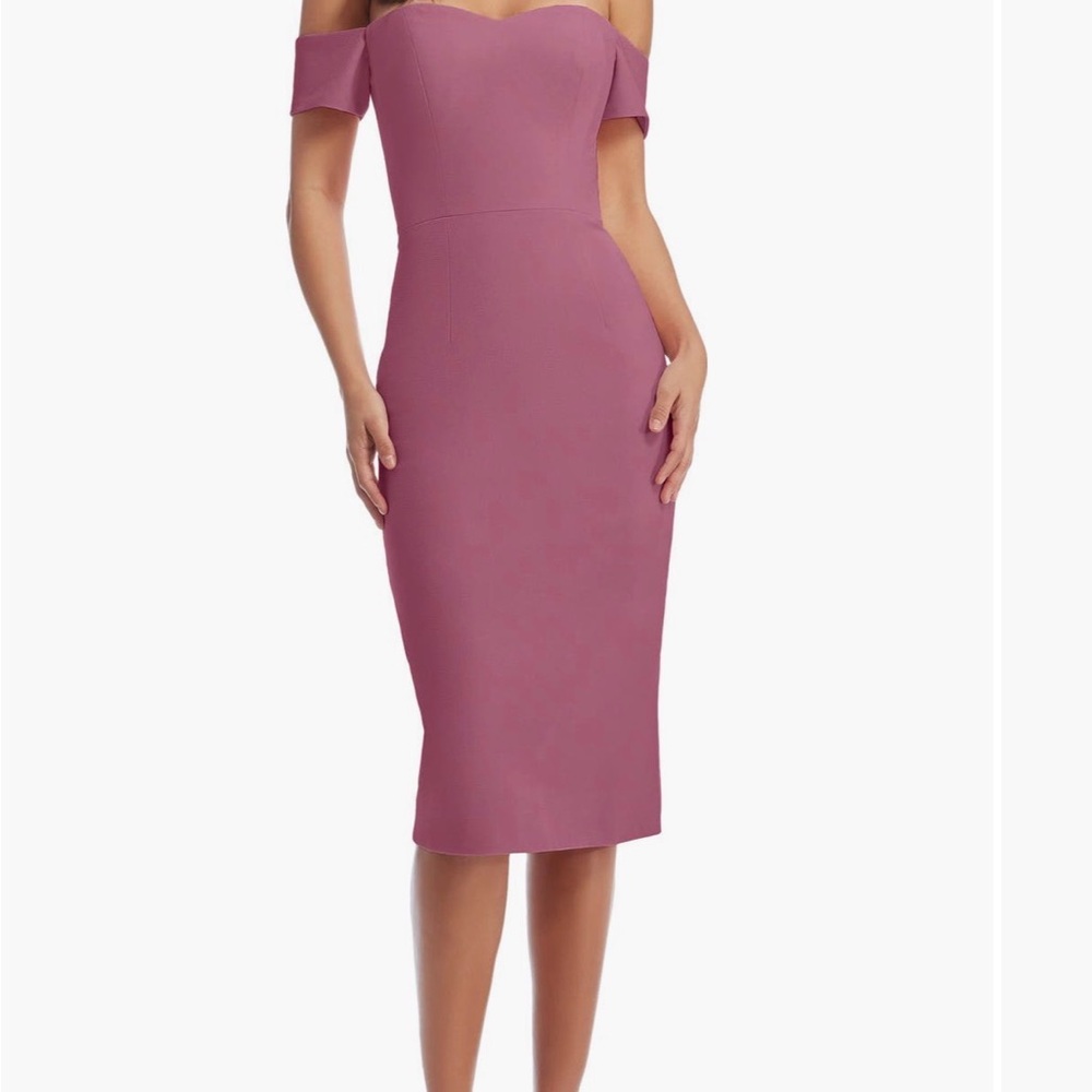 Dress the Population Mauve Off-Shoulder Midi Dress